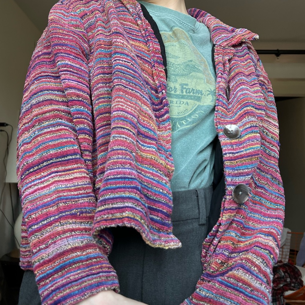 Vintage Boho Colorful Textured Striped Jacket oversized